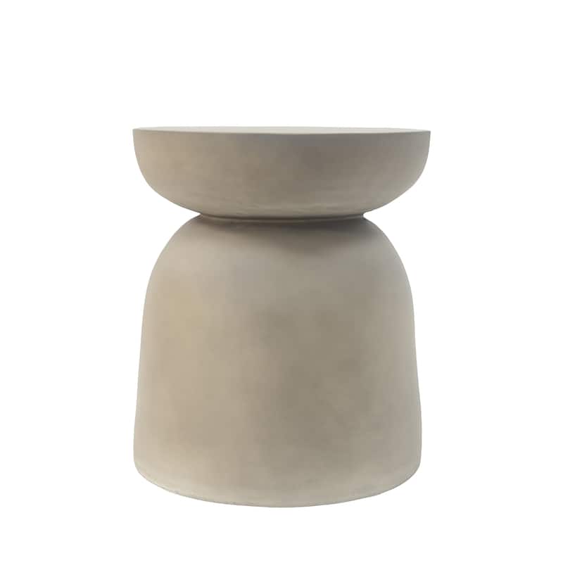 Roomfitters Outdoor Round Top MGO Drum Side Table, Modern Concrete End Table for Patio, Garden or Living Room Accent, Light Grey