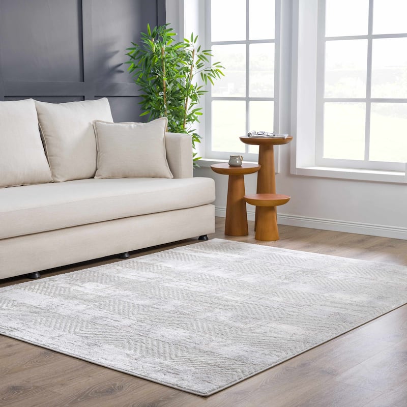 Hauteloom Calum Living Room, Bedroom Area Rug - Farmhouse - High Pile - Pink,Gray - 7'9" x 9'6"