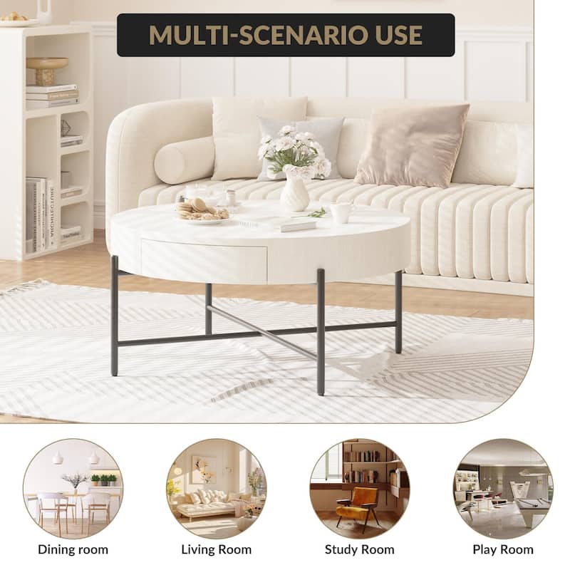 Round Coffee Table with Storage with Drawers Farmhouse Circle Table