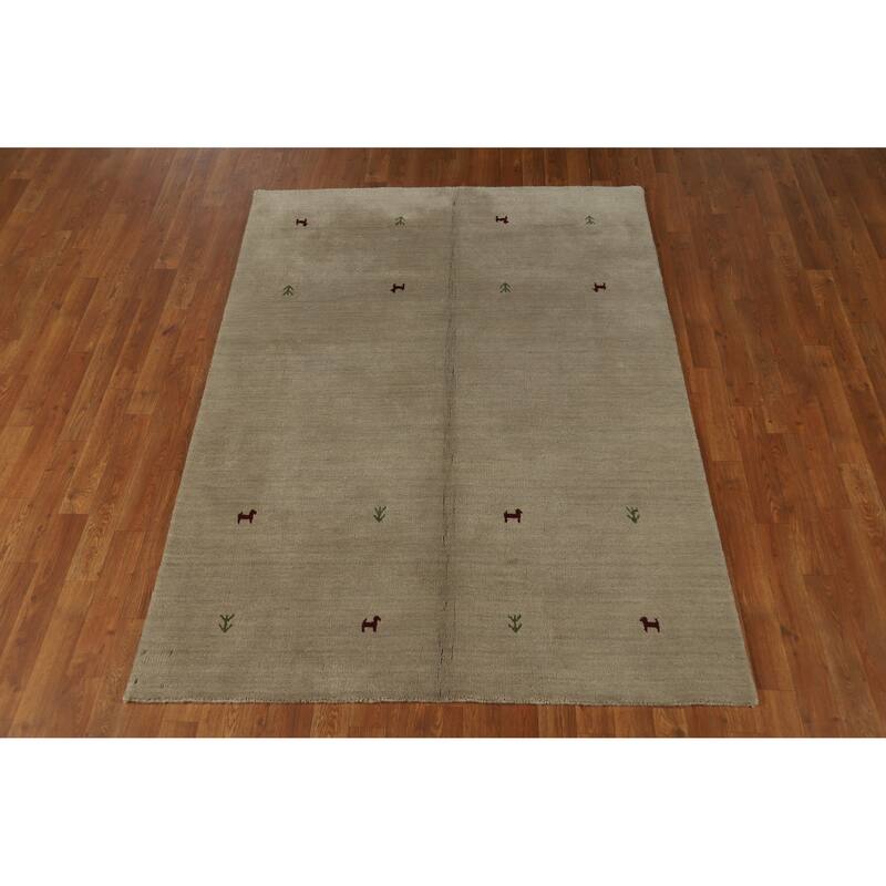 Hand Knotted Oriental 100% Wool Carpet Tribal Animal Pictorial Beige & Ivories Gabbeh Area Rug - 6' 4'' X 4' 7''
