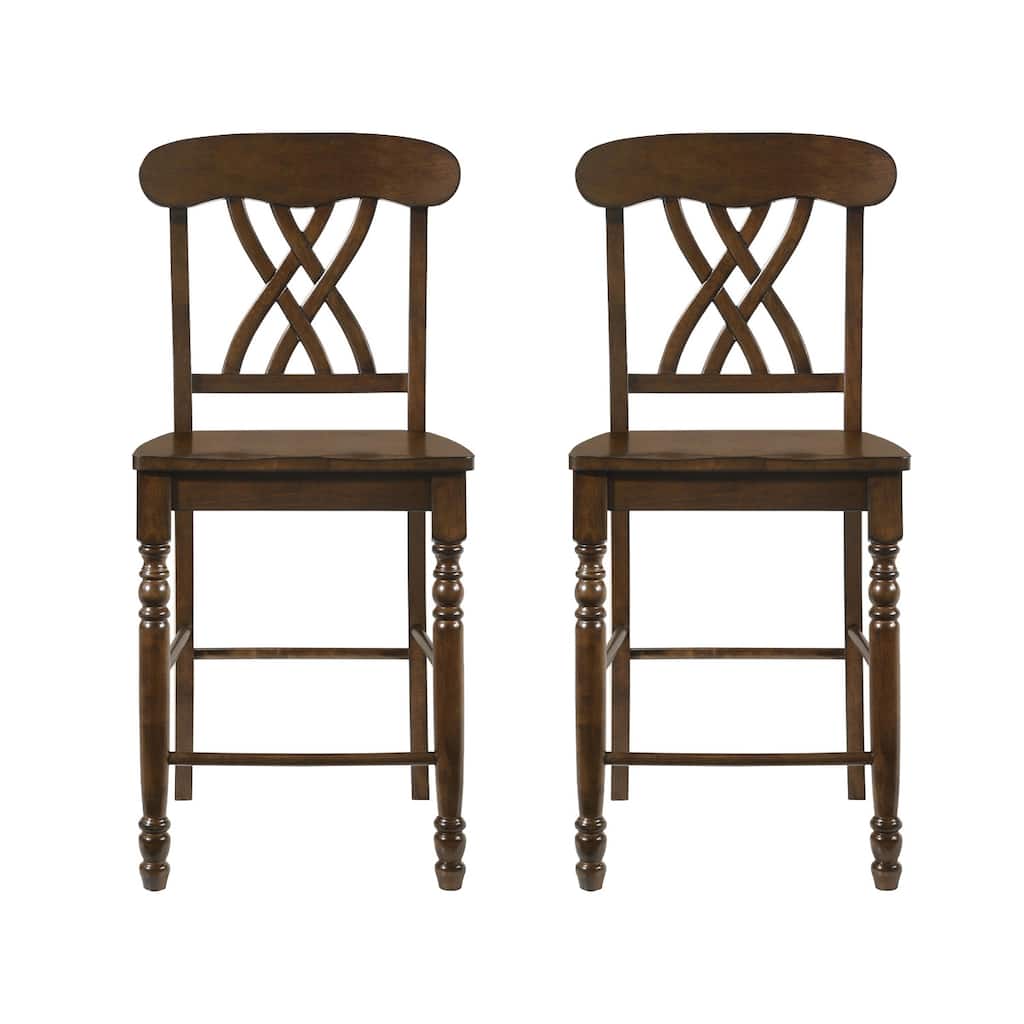 Set of 2 Counter Height Chairs with Cross Backrest, Walnut