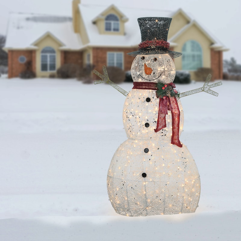 National Tree Company 5 ft. Snowman Decoration With Clear Lights - White - 5 ft