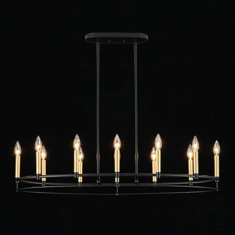 Black Brass 12-Light Large Oval Wheel Candle Style Island Chandelier - 37.5 Inches