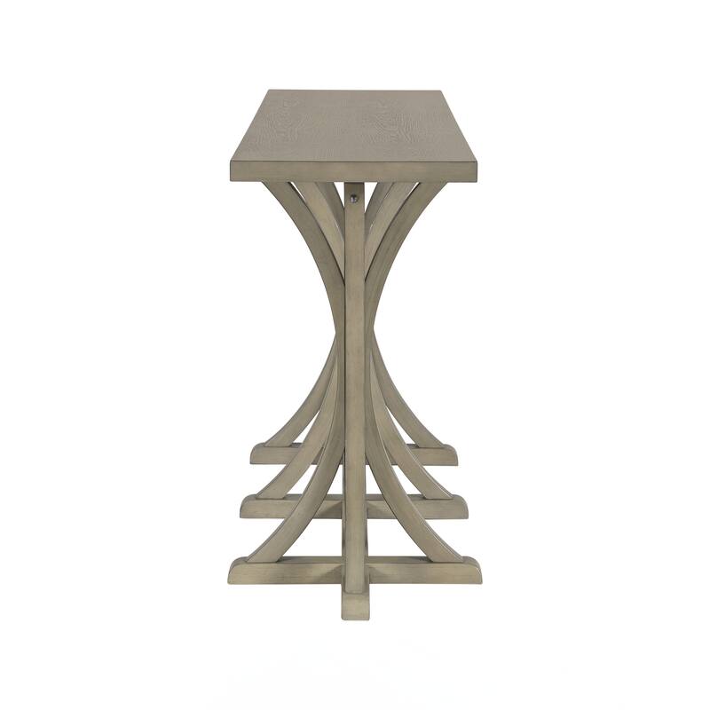 Wooden Console Table with Oak Veneer Top,Farmhouse Entryway Table with Rubber Wood Slender Curved Legs