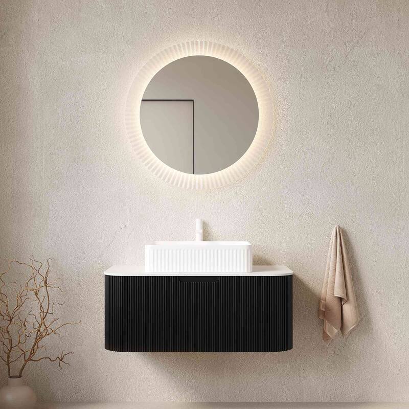 Wall Mounted Striped Bathroom Storage Cabinet with Sink