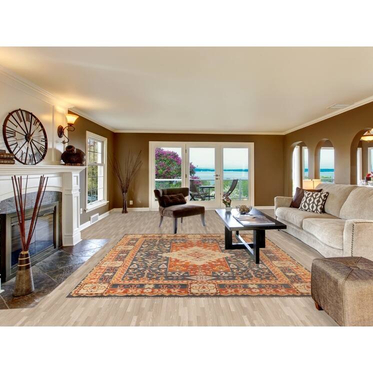 Geometric Kazak Area Rug Hand-Knotted Tribal Wool Carpet - 7'10"x 9'11"