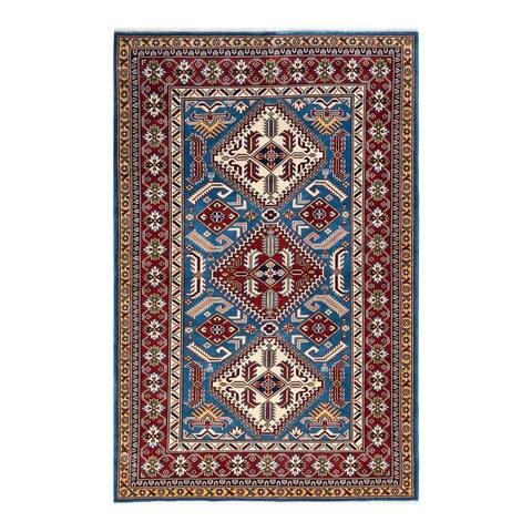 Tribal, One-of-a-Kind Hand-Knotted Area Rug - Blue, 4' 4" x 6' 6" - 4 X 6