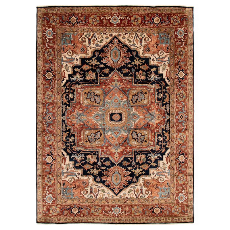 ECARPETGALLERY Hand-knotted Jules Sultane Dark Navy Wool Rug - 8'9 x 11'10 - Dark Navy - 8'9 x 11'10