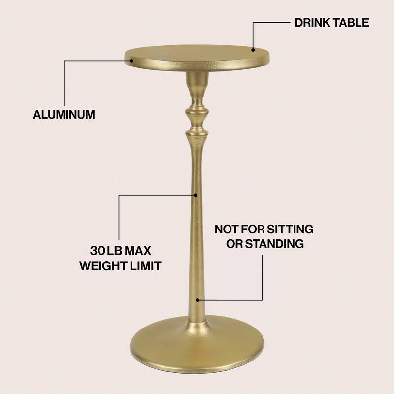 Lulu 19.5" Classic Pedestal Round Metal Drink Table and Decorative End Table, By JONATHAN Y