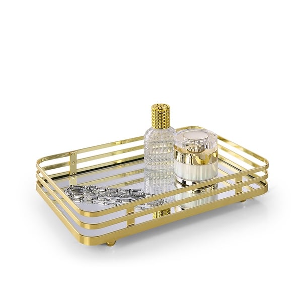 perfume tray for dresser SHYFOY 14in Large Decorative Tray Mirrored Perfume Trays for Vanity Dresser