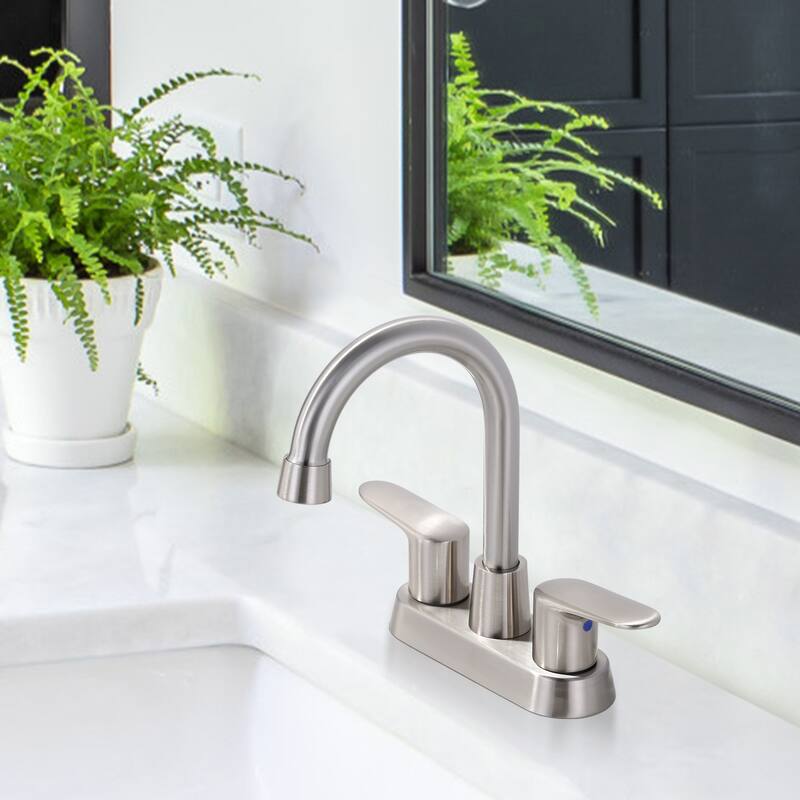 WOWOW 4 in. Centerset Double Handle High Arc Bathroom Faucet