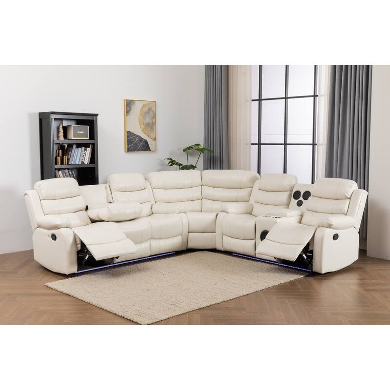 Donivi LED Faux Leather Reclining Sectional With Speakers