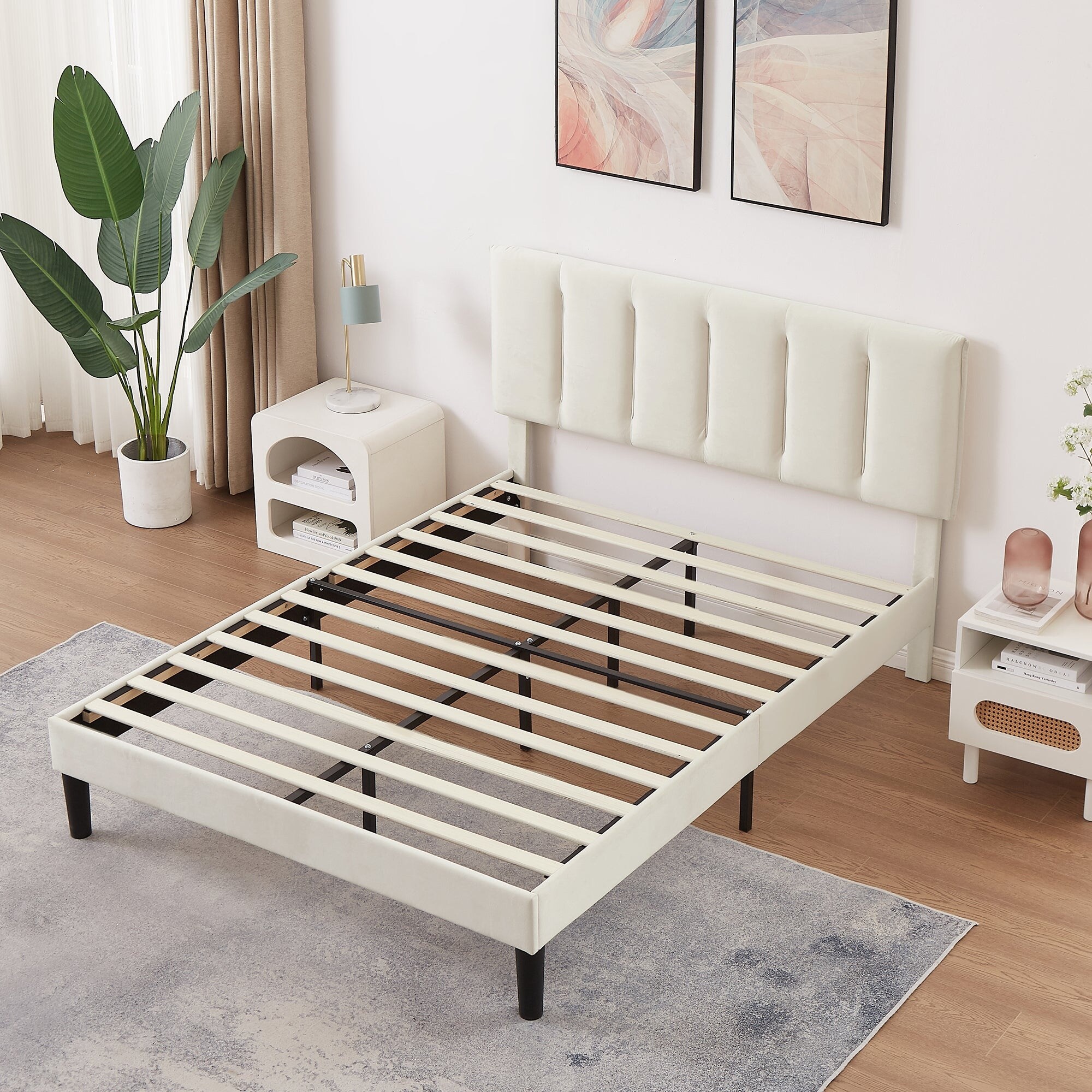 VECELO, Tufted Upholstered Platform Bed Frame with