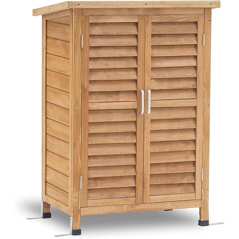 Mcombo Outdoor Wood Storage Cabinet, Small Size Garden Wooden Tool Shed with Double doors, Outside Tools Cabinet 0985CR