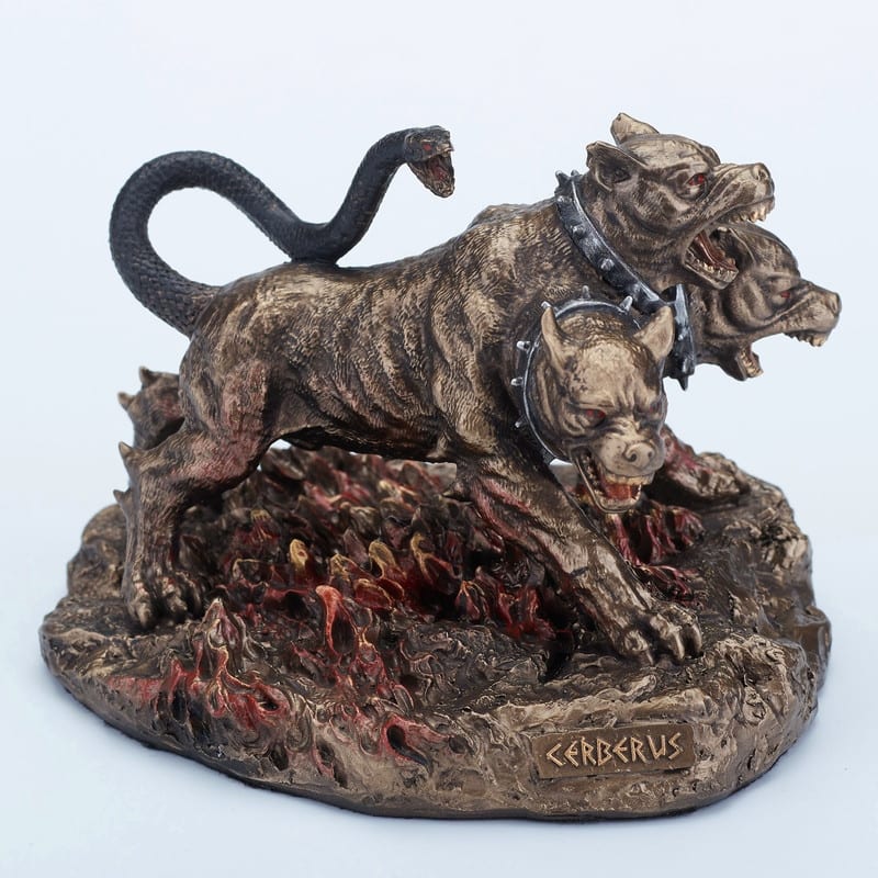 4.33 inches Length Polyresin Cerberus the Three Headed Hound of Hades Bronze Finish Figurine