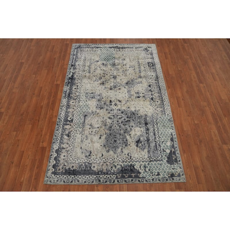 Hand-knotted Modern Silk Multi-Colored Abstract Oriental Area Rug - 7' 11'' X 4' 10''