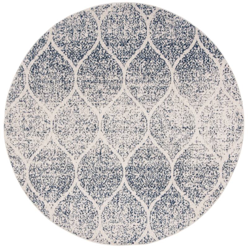 SAFAVIEH Madison Stella Boho Chic Ogee Trellis Rug - 4' x 4' Round - Cream/Royal Blue
