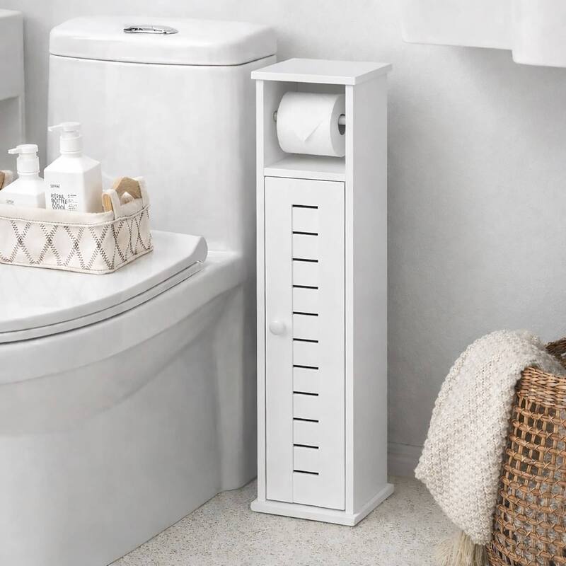 Toilet Paper Storage Cabinet with Dispenser Toilet Organizer - 7.2'L x 7.2"W x 29.9"H - Santorin White