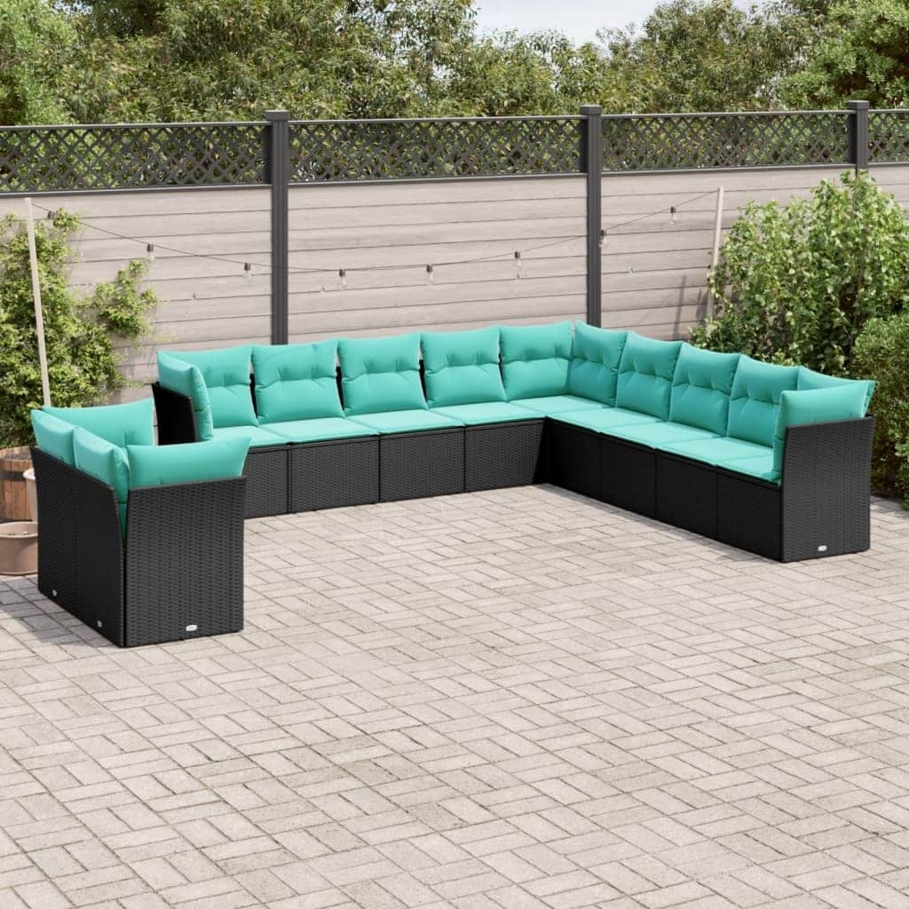vidaXL 11 Piece Patio Sofa Set with Cushions Black Poly Rattan