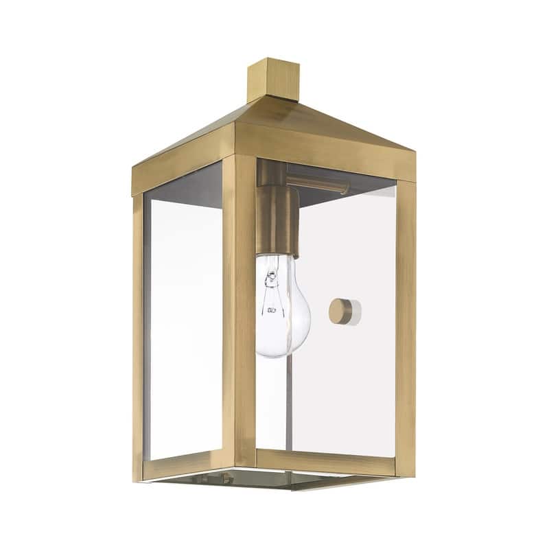 Livex Lighting 1-light Antique Brass Outdoor Wall Lantern, 20582-01 - 6.25" W. x 12.75" H x 6.25" Ext