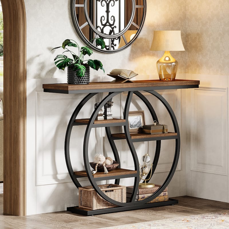 Industrial 5-Tier Console Sofa Table with Storage for Small Spaces