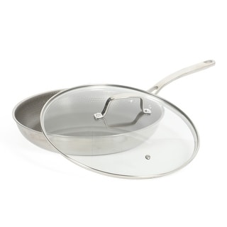 Martha Stewart Badgley Hybrid Nonstick 12 Inch TriPly Stainless Steel Large Fry Pan With Lid & Stay Cool Handle