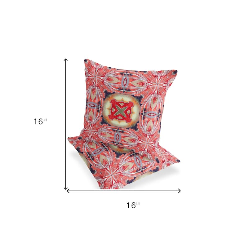 HomeRoots Set of Two 16" X 16" Red and Pink Blown Seam Floral Indoor Outdoor Throw Pillow - 16.00' X '16.00' X '5.00