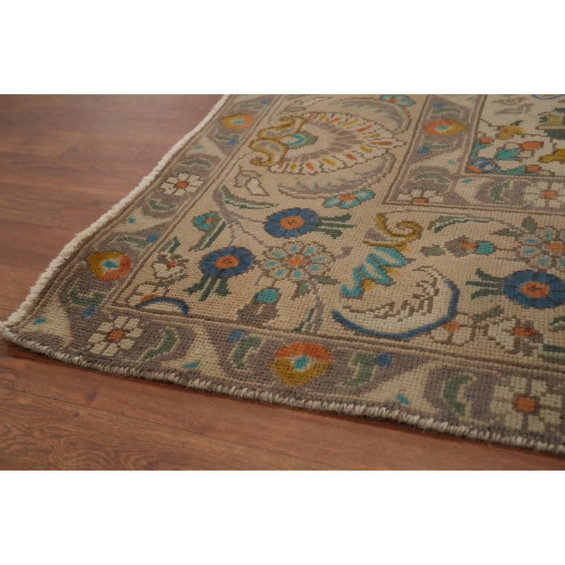 Hand Knotted Oriental 100% Wool Carpet Traditional Floral Brown Tabriz Area Rug - 12' 4'' X 9' 8''
