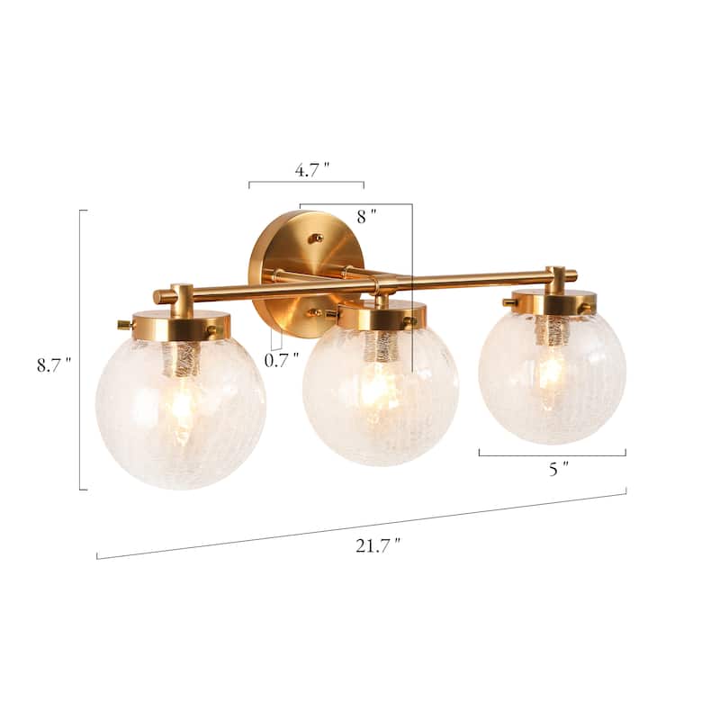 Bola Modern Farmhouse Gold Bathroom Vanity Light Globe Textured Glass Wall Sconces - W 21.7" x D 7.5" x H 8.7"