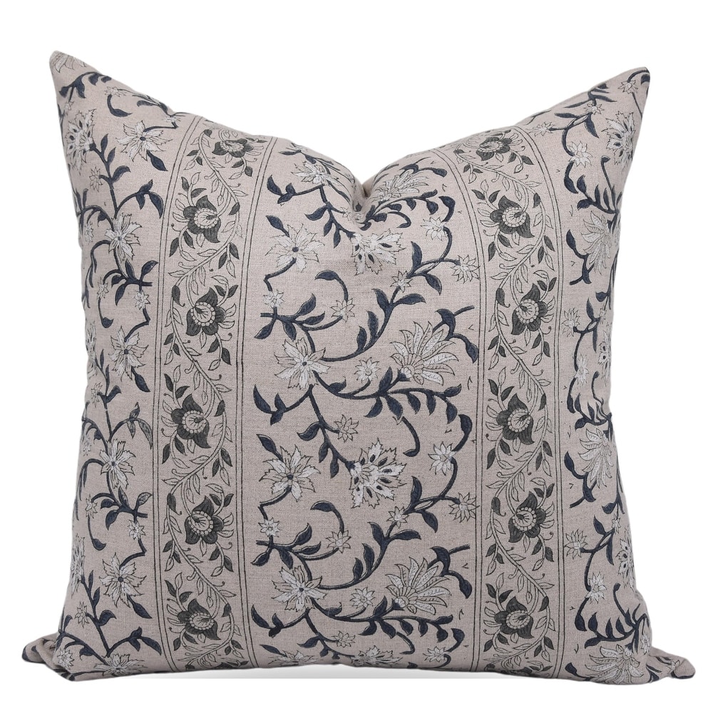 Fabdivine Handmade Floral Soft Pure Linen Blue Pillow Cover Hotel Room