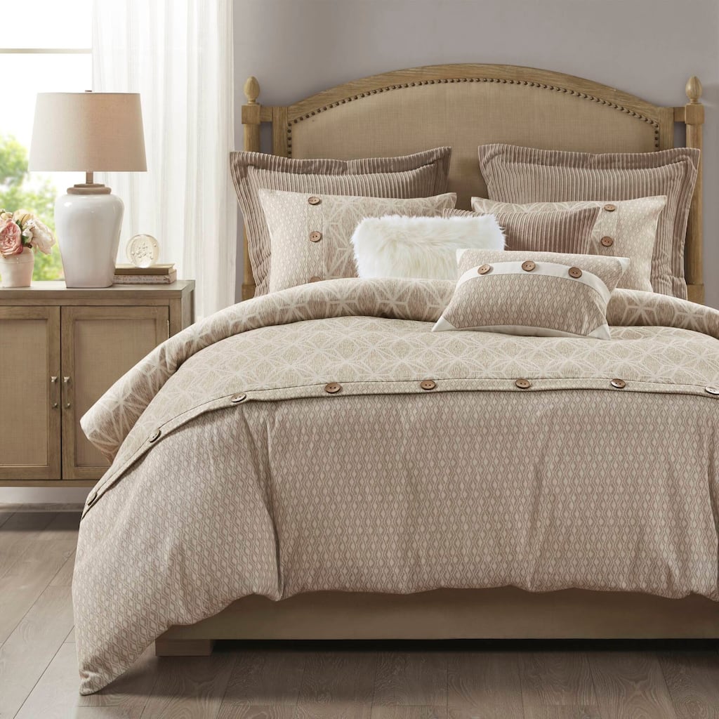 Madison Park Signature Grace Taupe Geometric Oversized Jacquard Comforter Set with Decorative Pillows