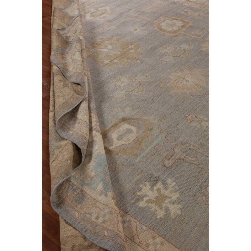 Hand Knotted Oriental 100% Wool Carpet Transitional All-Over Greys & Charcoal Oushak Area Rug - 14' 6'' X 12' 6''