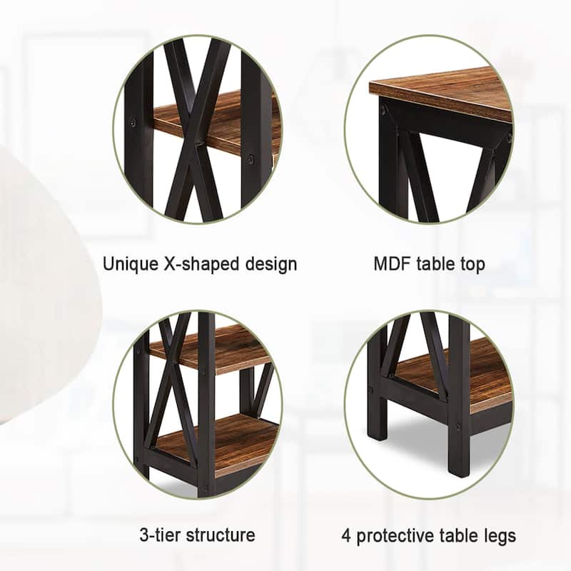 3-tier X-Shape End Table Open Storage Rack Can Be Used as End Table Nightstand for Living Room Bedroom Entrance