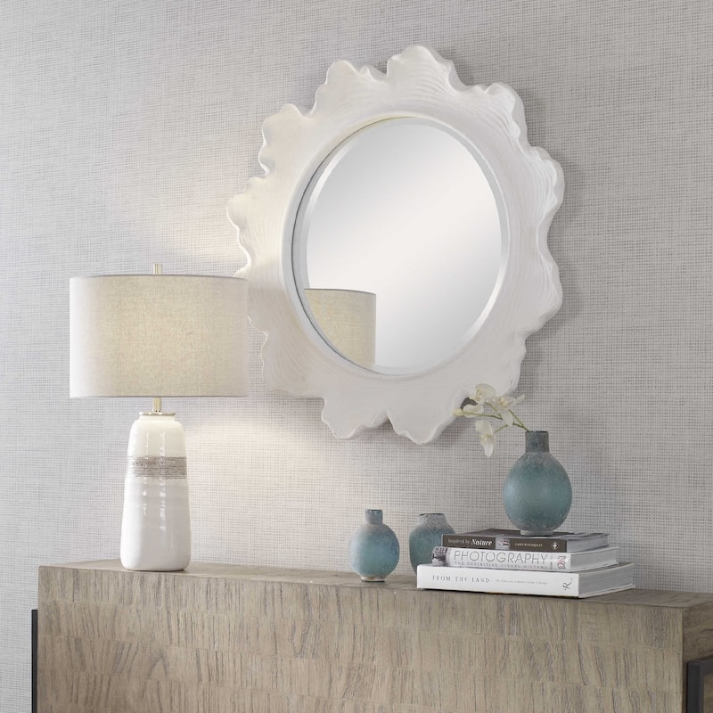 Sea Coral Round Wall Mirror - 34" - White