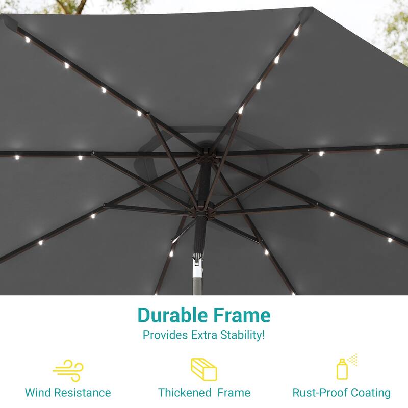 BONOSUKI LED Patio 9Ft Market Umbrella,Outside Deck Table Umbrella