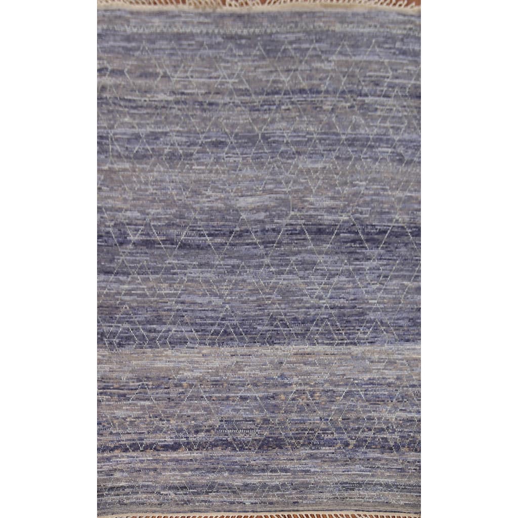 Blue Trellis Moroccan Area Rug Hand-Knotted Wool Carpet - 9'0"x 12'10"