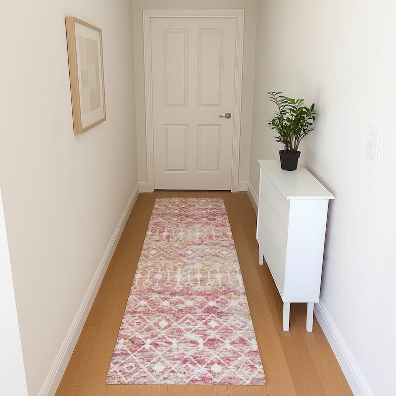 Premium Washable Super Soft Boho Trellis Mayfield Rug - Pink - 2'3" x 7'6"