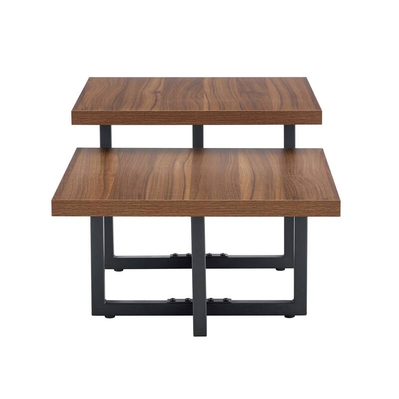 Dark Walnut Double-Deck Coffee Table, End Table for Living Room