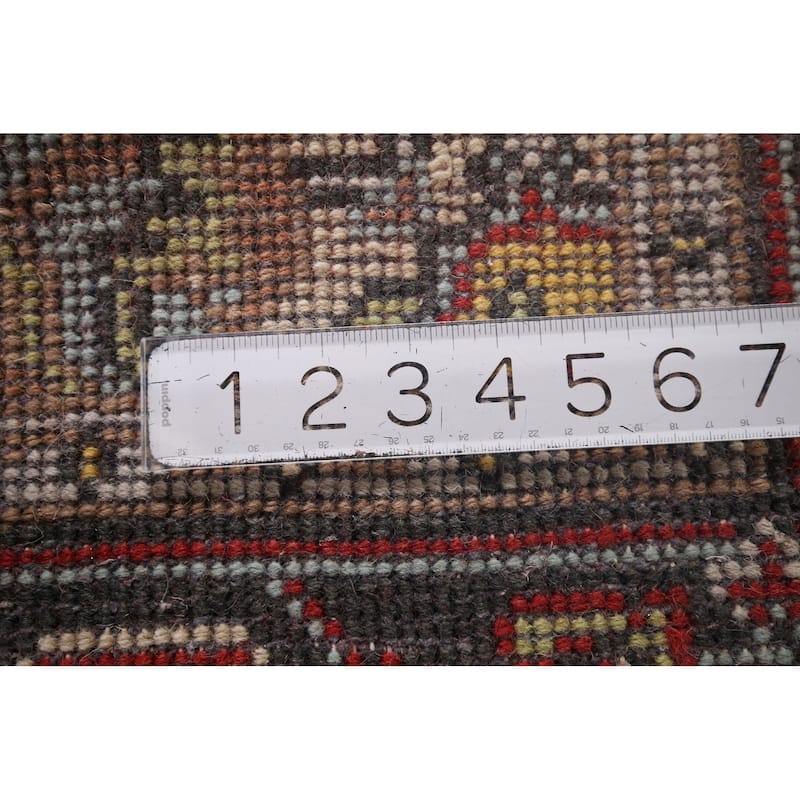 Geometric Red Heriz Serapi Indian Accent Rug Hand-Knotted Wool Carpet - 2'11"x 4'11"