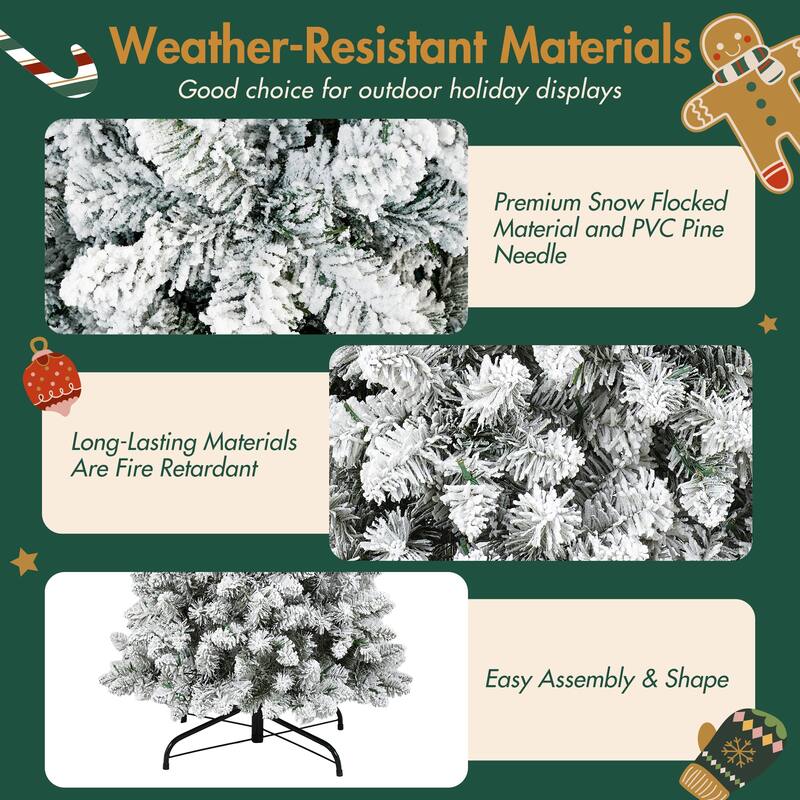 Roomfitters 3 Piece Flocked Artificial Christmas Tree Set, Includes 4FT 5FT and 6FT Snow Trees, Green+White