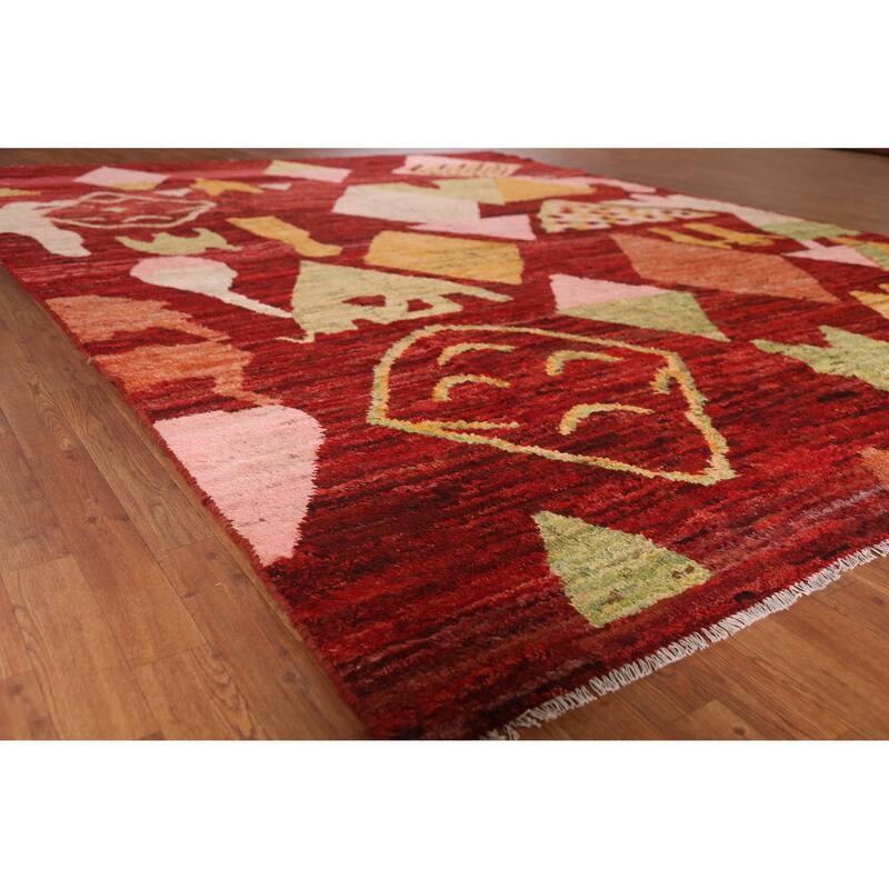 Geometric Moroccan Oriental Area Rug Bedroom Handmade Wool Carpet - 9'1" x 11'9" - 9'1" x 11'9" - Red