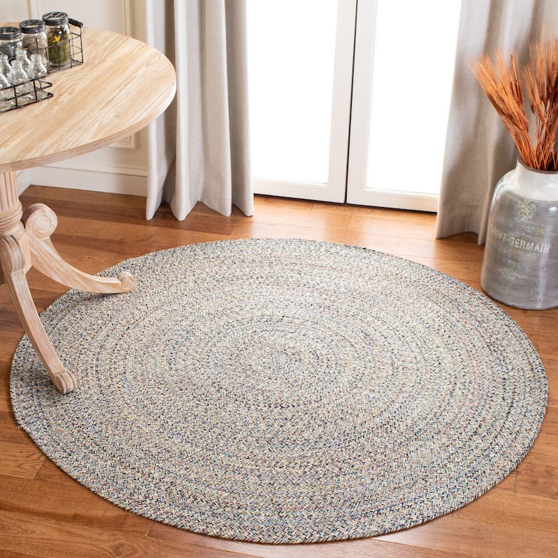 SAFAVIEH Handmade Braided Anine Country Cotton Rug - 7' Round - Blue/Ivory