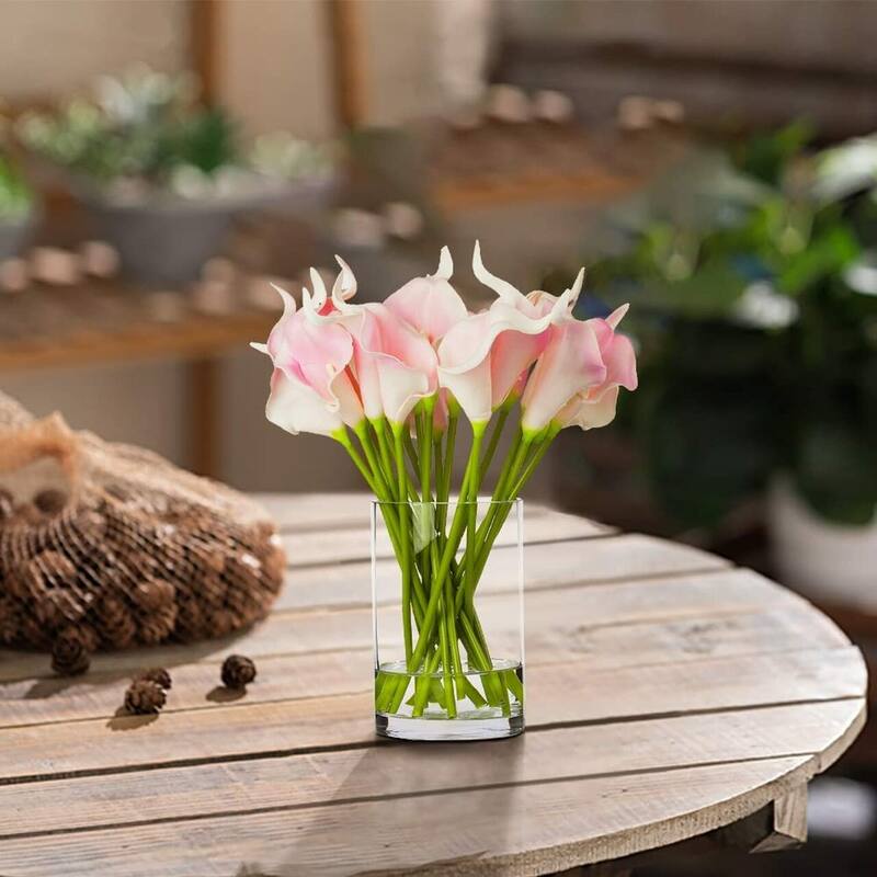 Enova Home 20 Pieces Real Touch Faux Calla Lily Artificial Flowers in Vase with Faux Water for Dining Table Decor, Wedding Event