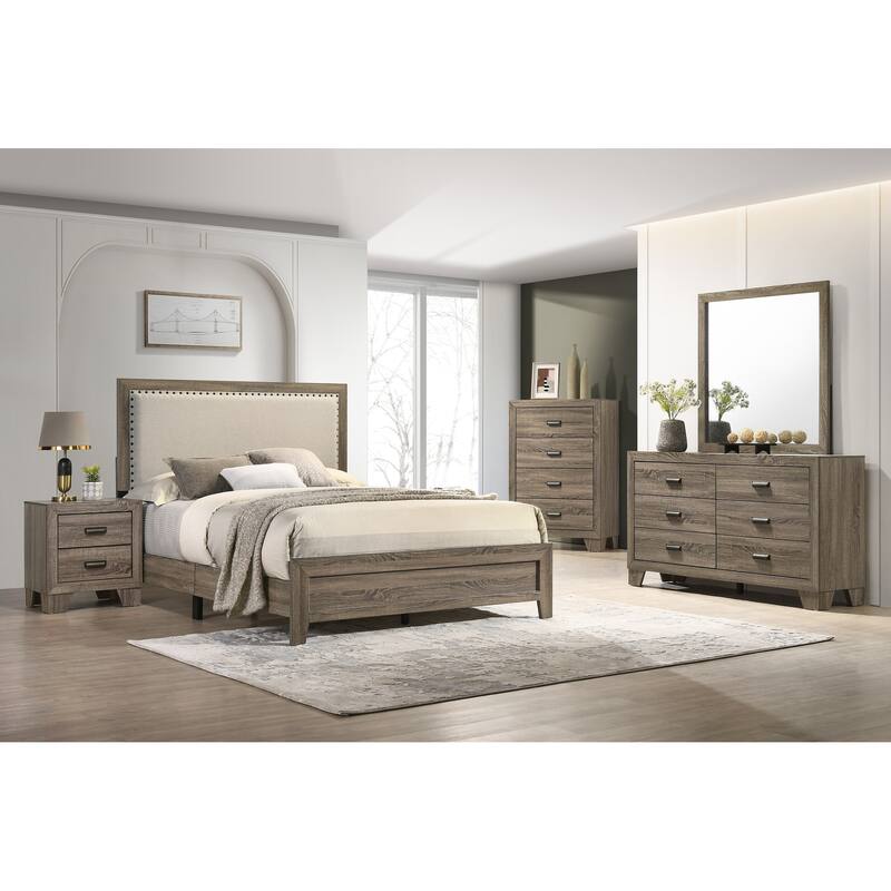Linette Grey Fabric Upholstered Panel Bed