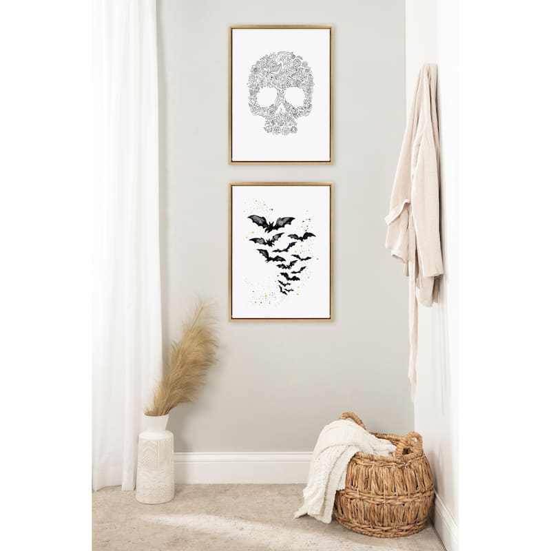 Kate and Laurel Sylvie Goth Bats Framed Canvas by Viola Kreczmer