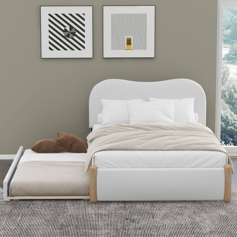 Full Upholstered Platform Bed with Practical Trundle for Additional Sleeping Space