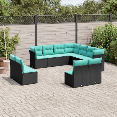 vidaXL 11 Piece Patio Sofa Set with Cushions Black Poly Rattan
