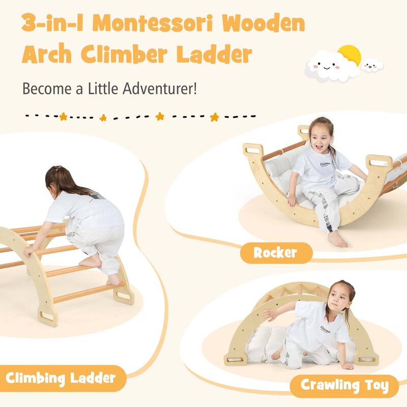 2-in-1 Montessori Wooden Arch Climbing Toys Children Learning Playset