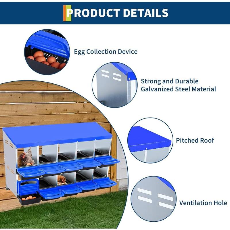 10-Hole Metal Chicken Nesting Box or Easy Cleaning