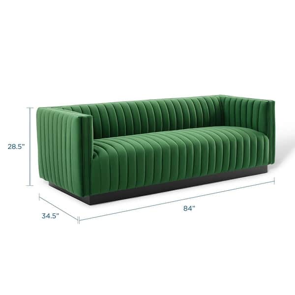 dimension image slide 2 of 3, Silver Orchid Rosar Channel Tufted Velvet Sofa